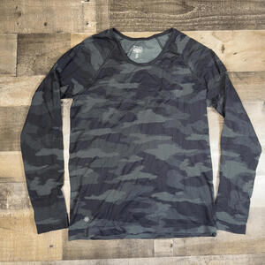 Athleta Size Large Speedlight Camouflage Shirt Active Top Black Grey Long Sleeve